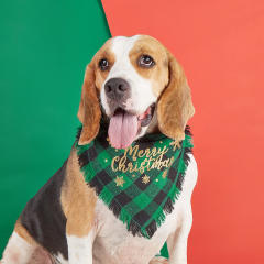 Christmas Plaid tassel pet triangle towel dog bandana