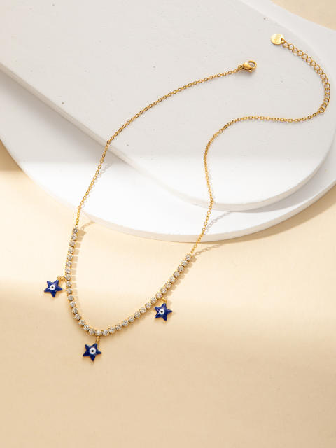 Zircon Necklace Jewelry suit Five-pointed Star Devil's Eye Bracelet Stainless Steel Jewelry