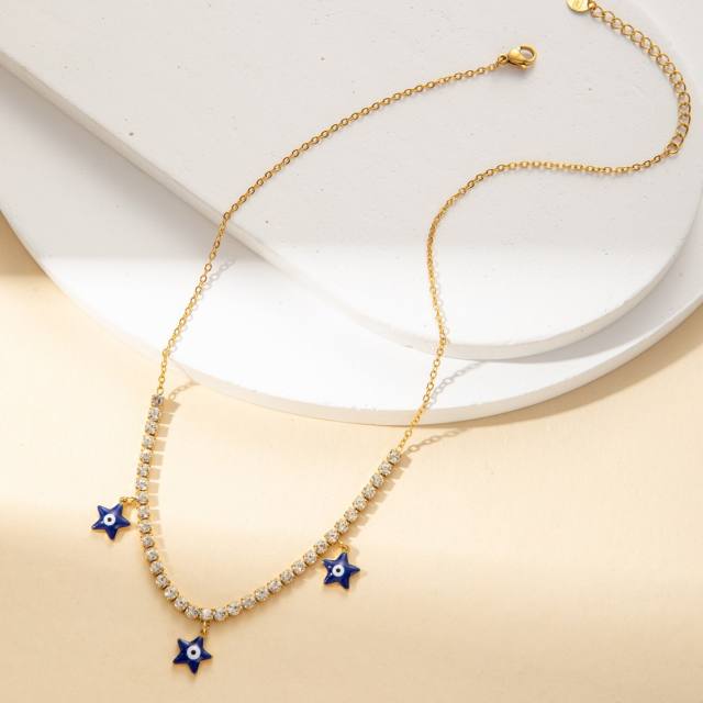 Zircon Necklace Jewelry suit Five-pointed Star Devil's Eye Bracelet Stainless Steel Jewelry