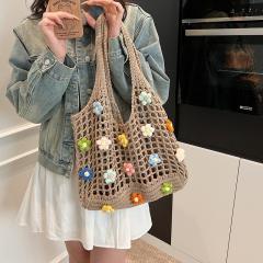 Large Capacity Flower Tote Bag Women's 2025 New Summer Knitted Bag