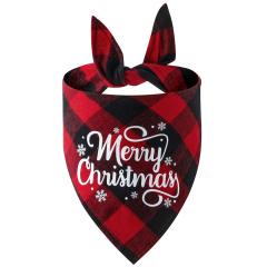 New Christmas pet cotton red black green black plaid pet dog bandana
