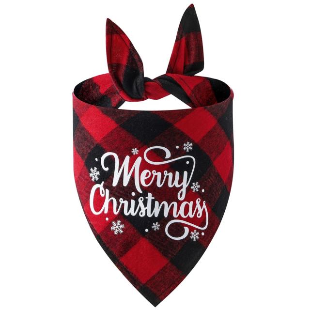 New Christmas pet cotton red black green black plaid pet dog bandana