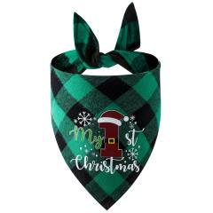 New Christmas pet cotton red black green black plaid pet dog bandana