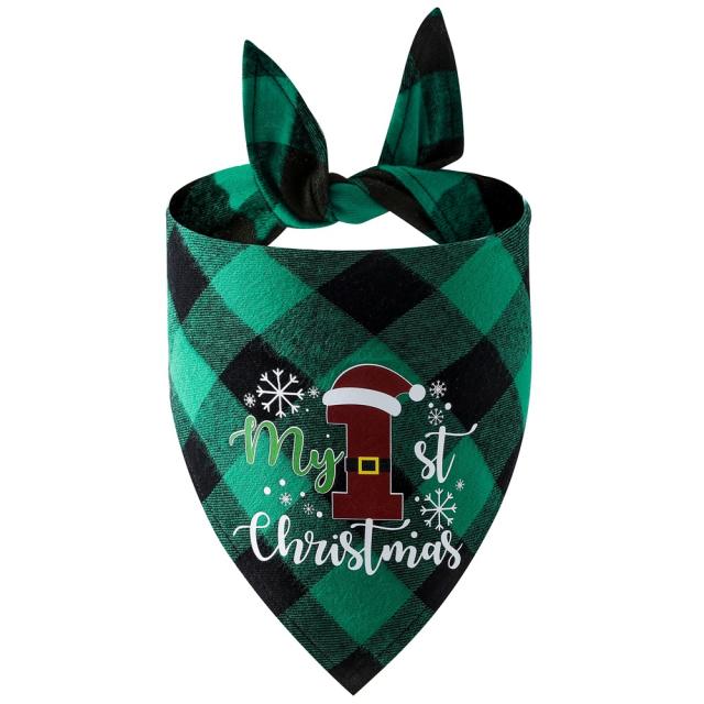 New Christmas pet cotton red black green black plaid pet dog bandana