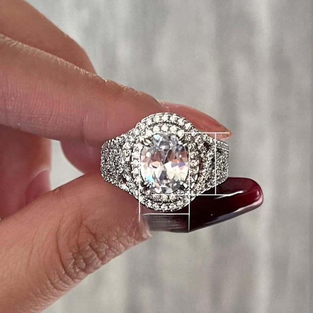 Wedding ring copper plated platinum hand inlaid zircon ring