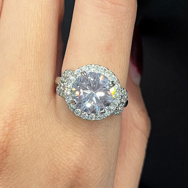 Wedding ring copper plated platinum hand inlaid zircon ring