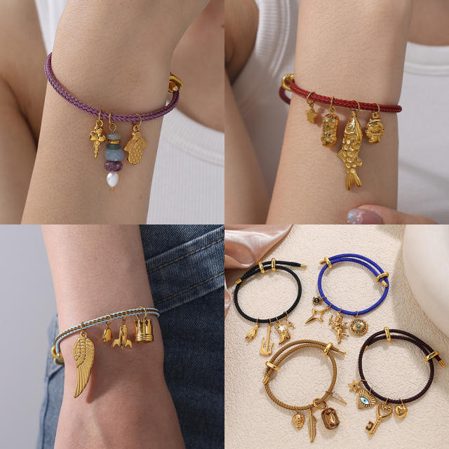 18KG diy charm colorful rope stainless steel bangle band