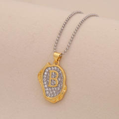 Two tone geometric pendant initial letter pendant copper necklace