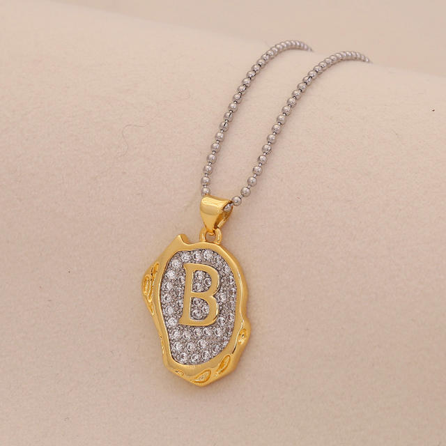 Two tone geometric pendant initial letter pendant copper necklace