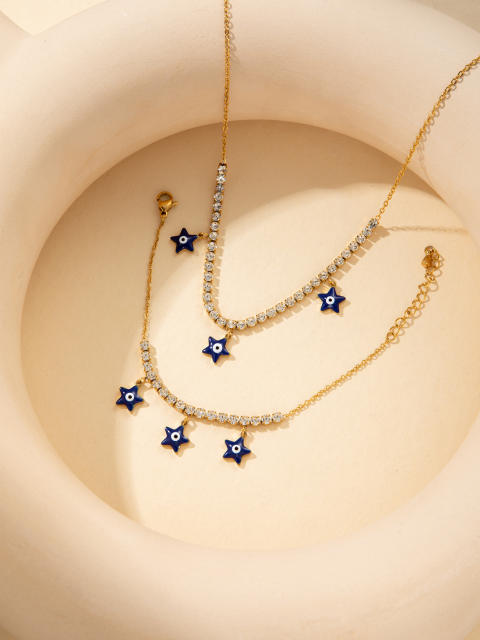 Zircon Necklace Jewelry suit Five-pointed Star Devil's Eye Bracelet Stainless Steel Jewelry