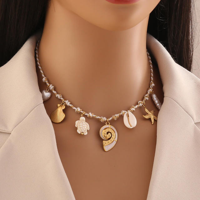 Boho colorful rope chain charm necklace stainless steel necklace