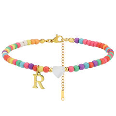 Boho stainless steel initial charm colorful seed bead bracelet