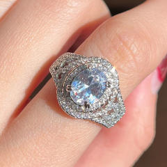 Wedding ring copper plated platinum hand inlaid zircon ring