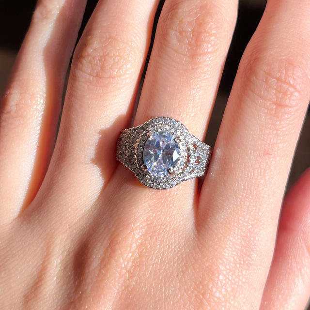 Wedding ring copper plated platinum hand inlaid zircon ring