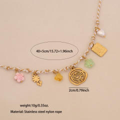 Boho colorful rope chain charm necklace stainless steel necklace