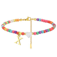 Boho stainless steel initial charm colorful seed bead bracelet