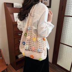 Large Capacity Flower Tote Bag Women's 2025 New Summer Knitted Bag