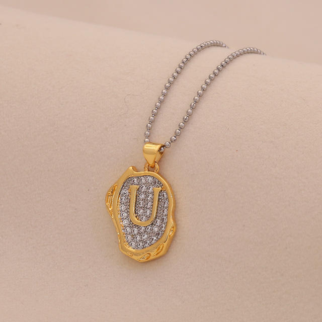 Two tone geometric pendant initial letter pendant copper necklace