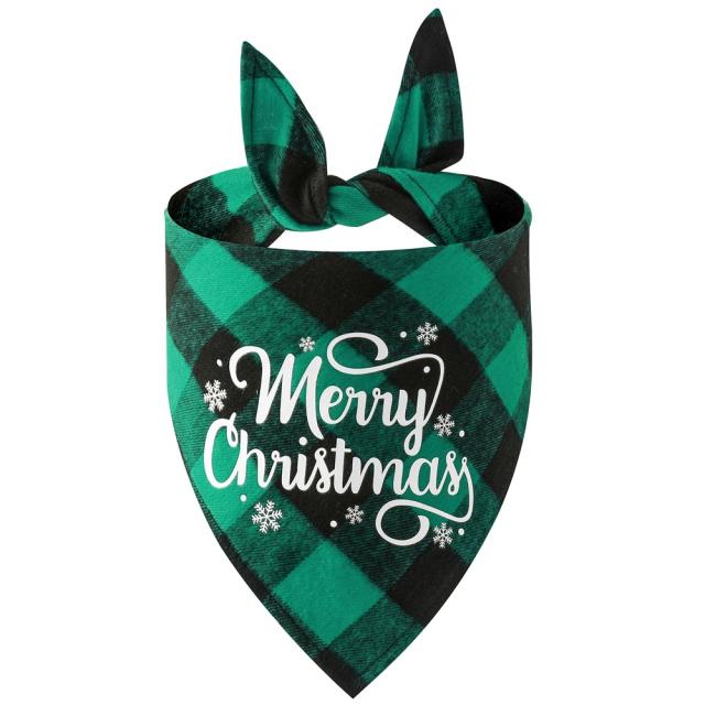 New Christmas pet cotton red black green black plaid pet dog bandana