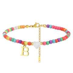 Boho stainless steel initial charm colorful seed bead bracelet