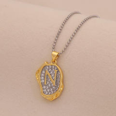 Two tone geometric pendant initial letter pendant copper necklace