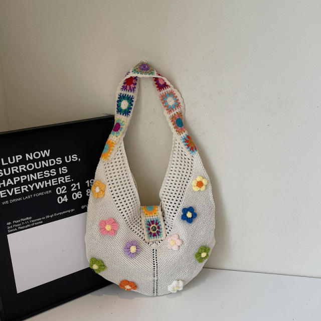 Hollow Woven Bag Women's Large Capacity Summer Straw Bag Seaside Vacation Flower Beach Bag
