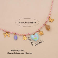 Boho colorful rope chain charm necklace stainless steel necklace