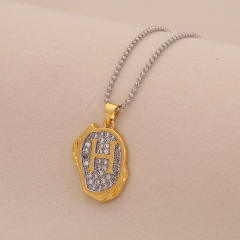Two tone geometric pendant initial letter pendant copper necklace