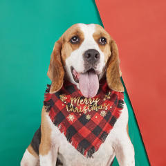 Christmas Plaid tassel pet triangle towel dog bandana