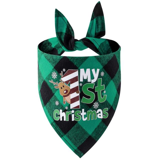 New Christmas pet cotton red black green black plaid pet dog bandana