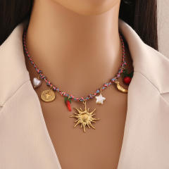 Boho colorful rope chain charm necklace stainless steel necklace