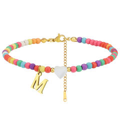 Boho stainless steel initial charm colorful seed bead bracelet