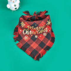 Christmas Plaid tassel pet triangle towel dog bandana