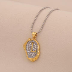 Two tone geometric pendant initial letter pendant copper necklace