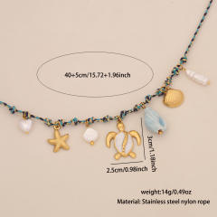Boho colorful rope chain charm necklace stainless steel necklace