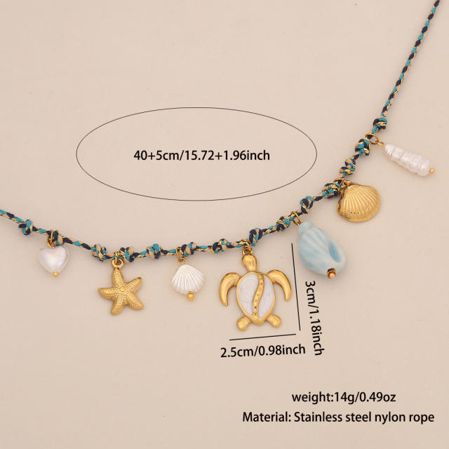 Boho colorful rope chain charm necklace stainless steel necklace