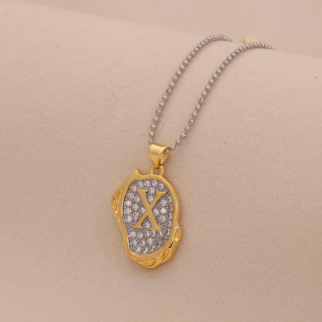 Two tone geometric pendant initial letter pendant copper necklace
