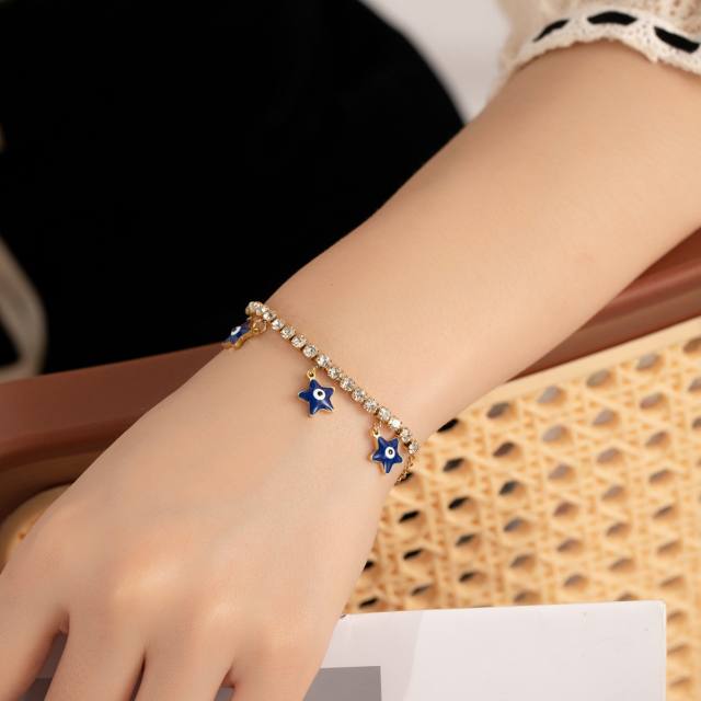 Zircon Necklace Jewelry suit Five-pointed Star Devil's Eye Bracelet Stainless Steel Jewelry