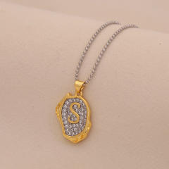 Two tone geometric pendant initial letter pendant copper necklace