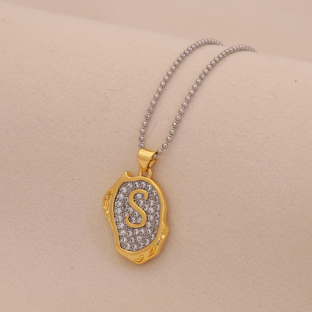 Two tone geometric pendant initial letter pendant copper necklace