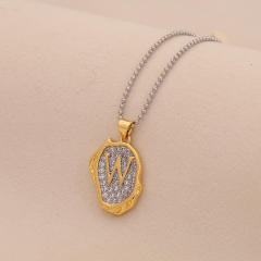 Two tone geometric pendant initial letter pendant copper necklace