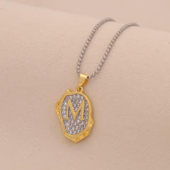 Two tone geometric pendant initial letter pendant copper necklace