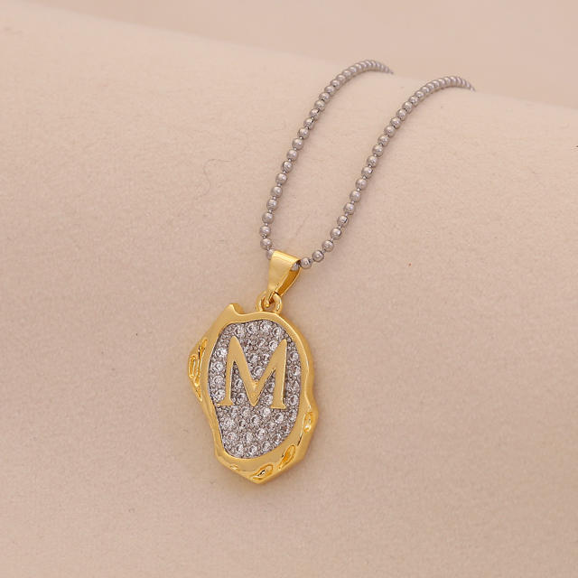 Two tone geometric pendant initial letter pendant copper necklace
