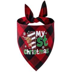 New Christmas pet cotton red black green black plaid pet dog bandana