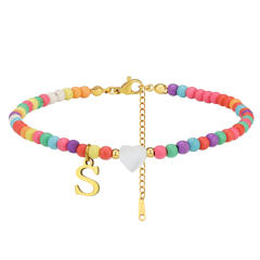 Boho stainless steel initial charm colorful seed bead bracelet