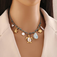 Boho colorful rope chain charm necklace stainless steel necklace