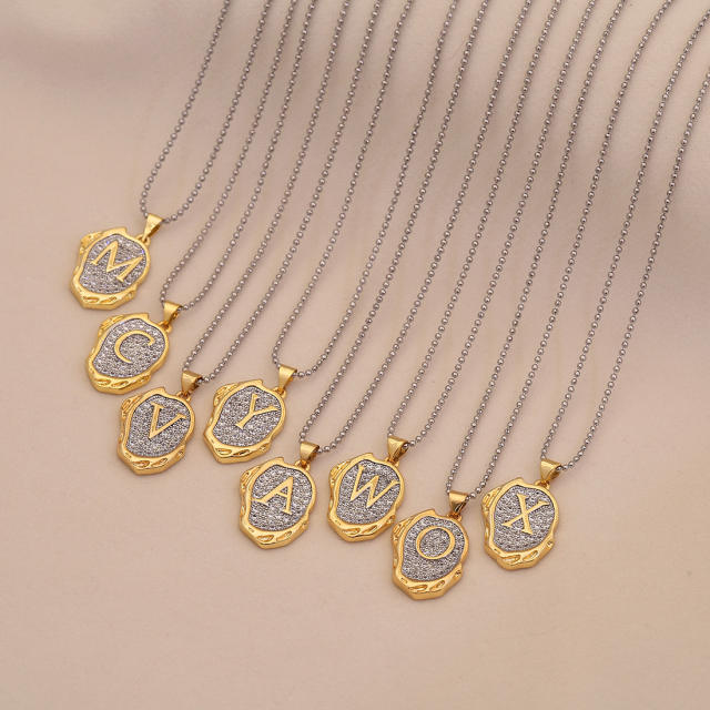 Two tone geometric pendant initial letter pendant copper necklace