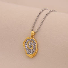 Two tone geometric pendant initial letter pendant copper necklace