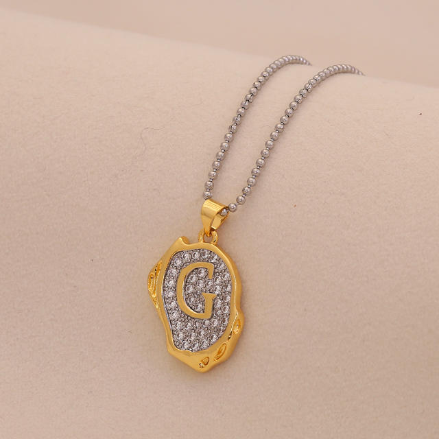 Two tone geometric pendant initial letter pendant copper necklace