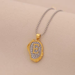 Two tone geometric pendant initial letter pendant copper necklace